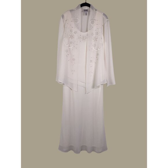 R & M Richards 2-piece Cream Beaded and Embroidered Jacket and Dress Set Size 16 - Picture 1 of 7